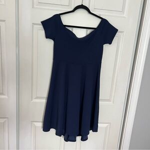 PinkBlush Maternity Off the Shoulder Fit & Flare Dress Navy Blue Size Large NWT